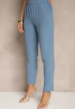 Niebieskie Klasyczne Spodnie Regular Waist z Gumką w Pasie Tilomira