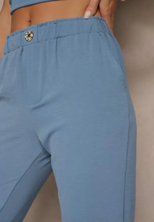 Niebieskie Klasyczne Spodnie Regular Waist z Gumką w Pasie Tilomira