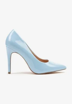 Niebieskie Lakierowane Eleganckie Szpilki Vices z Wkładką ze Skóry Naturalnej Innalora