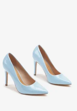 Niebieskie Lakierowane Eleganckie Szpilki Vices z Wkładką ze Skóry Naturalnej Innalora