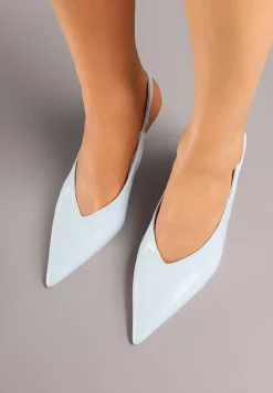 Niebieskie Lakierowane Sandały na Szpilce Typu Slingback Addoxie