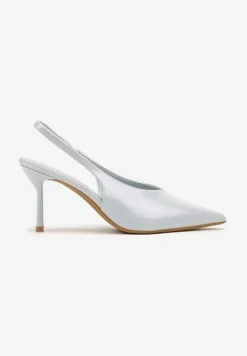 Niebieskie Lakierowane Sandały na Szpilce Typu Slingback Addoxie