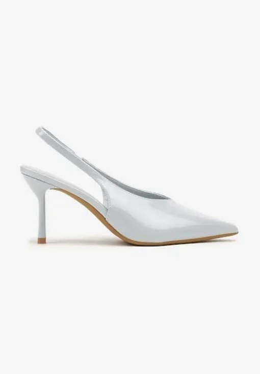 Niebieskie Lakierowane Sandały na Szpilce Typu Slingback Addoxie
