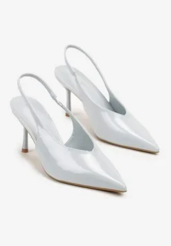 Niebieskie Lakierowane Sandały na Szpilce Typu Slingback Addoxie