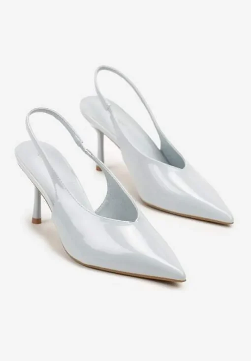 Niebieskie Lakierowane Sandały na Szpilce Typu Slingback Addoxie