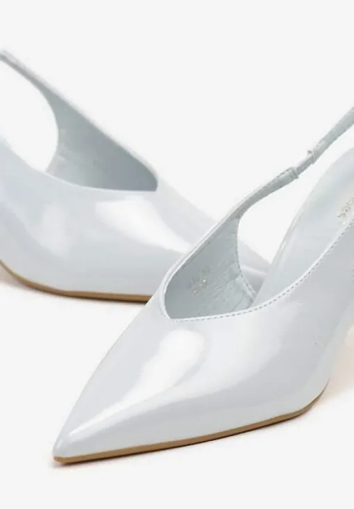 Niebieskie Lakierowane Sandały na Szpilce Typu Slingback Addoxie
