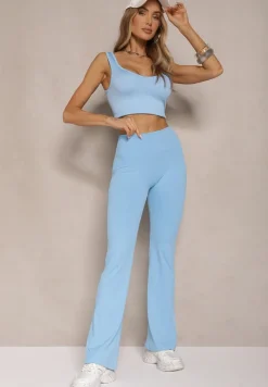 Niebieskie Legginsy Dzwony High Waist Orruvana