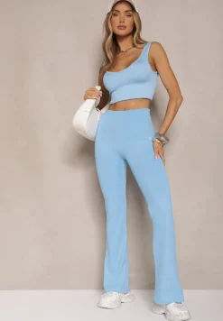 Niebieskie Legginsy Dzwony High Waist Orruvana