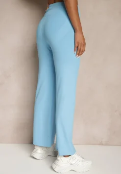 Niebieskie Legginsy High Waist z Szeroką Gumką w Pasie Idalania