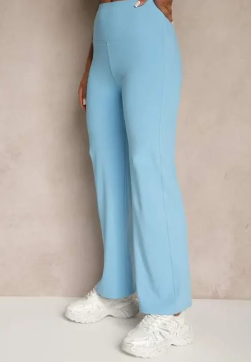 Niebieskie Legginsy High Waist z Szeroką Gumką w Pasie Idalania