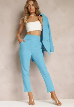 Niebieskie Materiałowe Spodnie Regular Pivolia