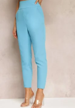 Niebieskie Materiałowe Spodnie Regular Pivolia