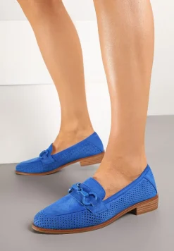 Niebieskie Mokasyny Vices z Perforacją z Wkładką ze Skóry Naturalnej Felithria