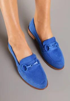 Niebieskie Mokasyny Vices z Perforacją z Wkładką ze Skóry Naturalnej Felithria