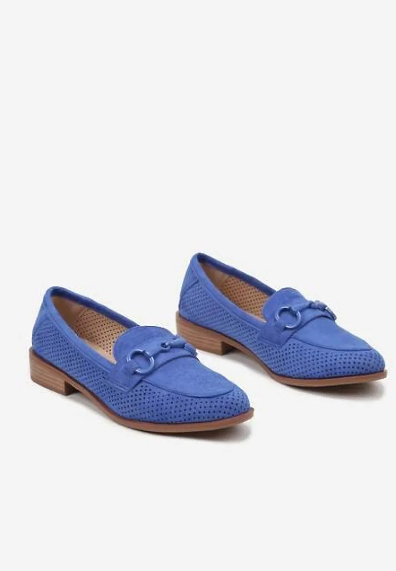 Niebieskie Mokasyny Vices z Perforacją z Wkładką ze Skóry Naturalnej Felithria