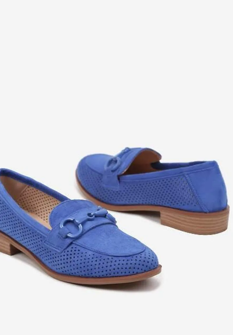 Niebieskie Mokasyny Vices z Perforacją z Wkładką ze Skóry Naturalnej Felithria