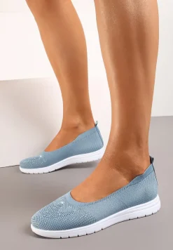 Niebieskie Płaskie Tenisówki Zdobione Cyrkoniami Lomadia
