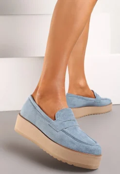 Niebieskie Półbuty w Stylu Mokasynów z Imitacji Zamszu na Platformie Vhisper