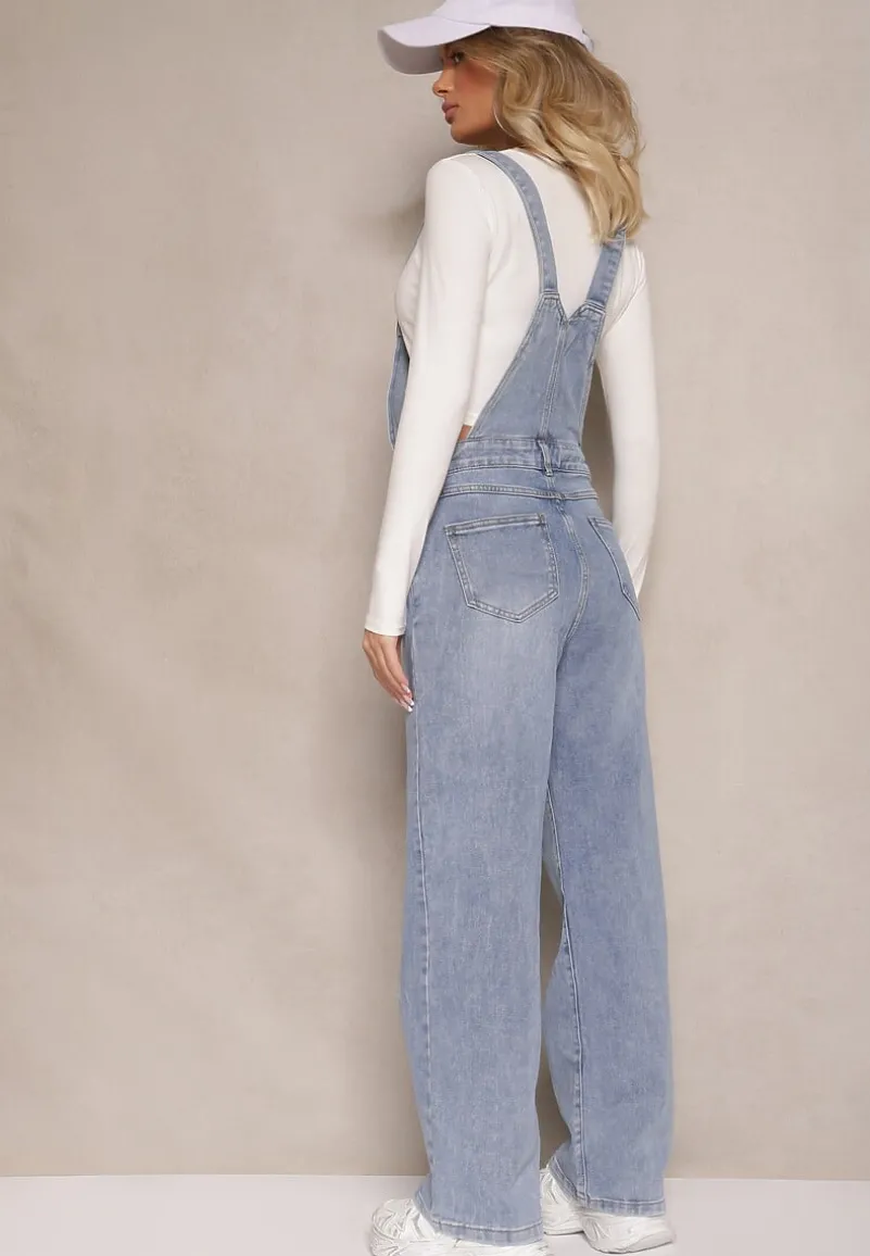 Niebieskie Regulowane Jeansy Ogrodniczki o Szerokim Kroju Felorien