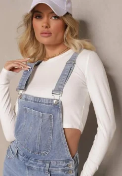 Niebieskie Regulowane Jeansy Ogrodniczki o Szerokim Kroju Felorien