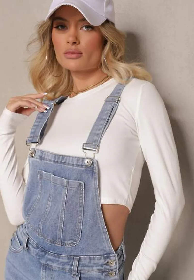 Niebieskie Regulowane Jeansy Ogrodniczki o Szerokim Kroju Felorien