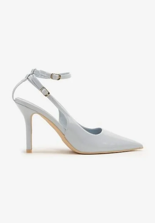 Niebieskie Sandały Lakierowane Vices na Szpilce Typu Slingback Dolenita