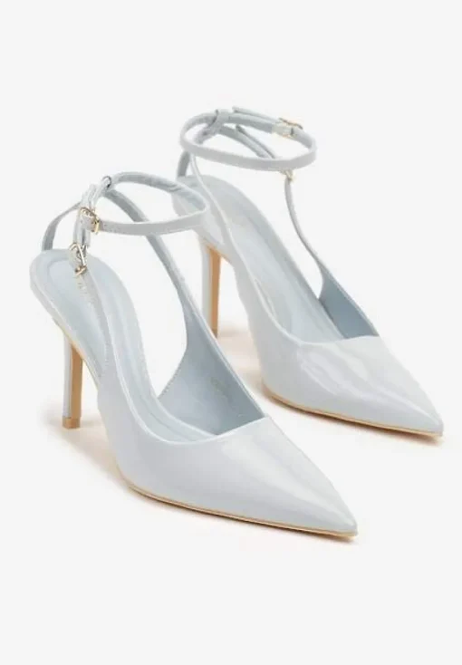 Niebieskie Sandały Lakierowane Vices na Szpilce Typu Slingback Dolenita