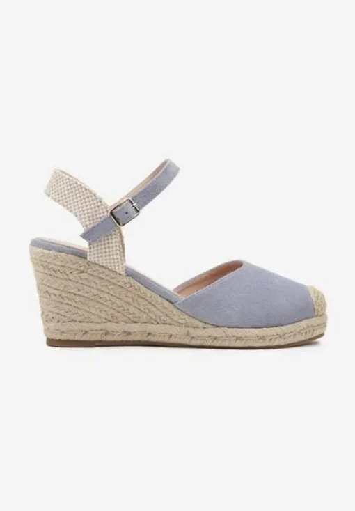 Niebieskie Sandały na Koturnie w Stylu Espadryli Ozdobione Plecionką Iladira