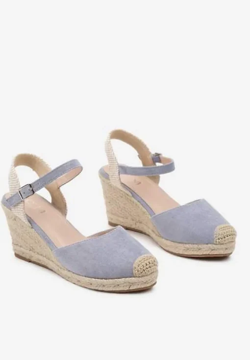Niebieskie Sandały na Koturnie w Stylu Espadryli Ozdobione Plecionką Iladira
