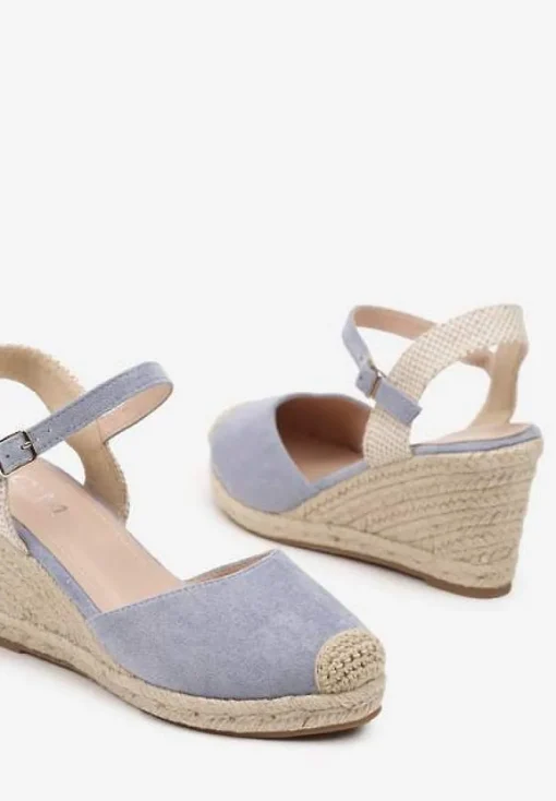 Niebieskie Sandały na Koturnie w Stylu Espadryli Ozdobione Plecionką Iladira