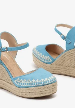Niebieskie Sandały Typu Espadryle na Koturnie z Jutową Plecionką Missarae