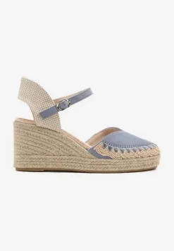 Niebieskie Sandały Typu Espadryle z Ekozamszu na Koturnie z Plecionki Dalriva
