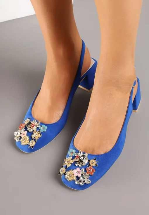 Niebieskie Sandały Vices na Słupku Slingback ze Skórzaną Wkładką i Cyrkoniami Nimirune