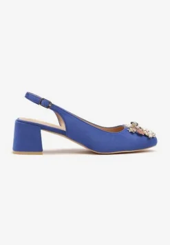 Niebieskie Sandały Vices na Słupku Slingback ze Skórzaną Wkładką i Cyrkoniami Nimirune