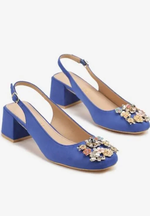 Niebieskie Sandały Vices na Słupku Slingback ze Skórzaną Wkładką i Cyrkoniami Nimirune