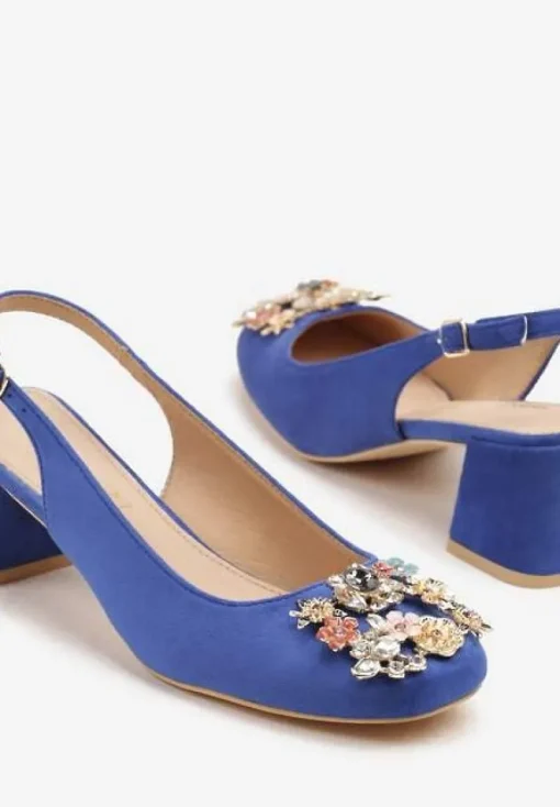 Niebieskie Sandały Vices na Słupku Slingback ze Skórzaną Wkładką i Cyrkoniami Nimirune