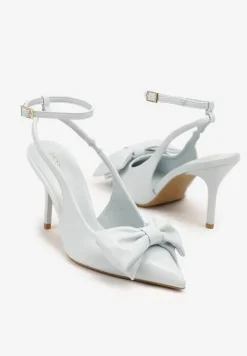 Niebieskie Sandały Vices na Szpilce Slingback Ozdobione Kokardą Tilvanea