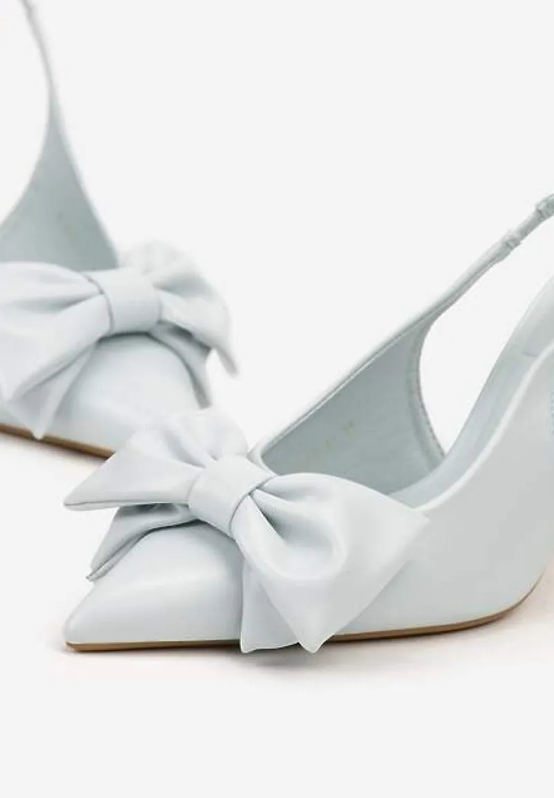 Niebieskie Sandały Vices na Szpilce Slingback Ozdobione Kokardą Tilvanea