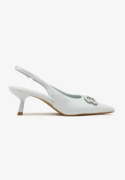 Niebieskie Sandały Vices na Kaczuszce Typu Slingback Ozdobione Metaliczną Aplikacją Lilarunea