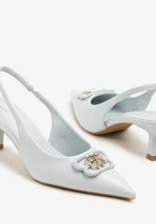 Niebieskie Sandały Vices na Kaczuszce Typu Slingback Ozdobione Metaliczną Aplikacją Lilarunea