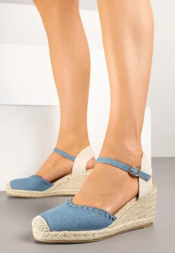 Niebieskie Sandały w Stylu Espadryli na Koturnie z Plecionką Meralissea