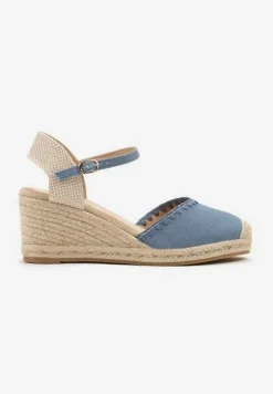 Niebieskie Sandały w Stylu Espadryli na Koturnie z Plecionką Meralissea