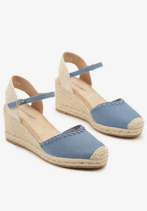 Niebieskie Sandały w Stylu Espadryli na Koturnie z Plecionką Meralissea