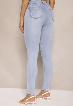 Niebieskie Skinny Jeansy z Bawełną i Efektem Push Up Nusindrel