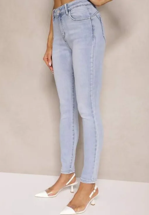 Niebieskie Skinny Jeansy z Bawełną i Efektem Push Up Nusindrel