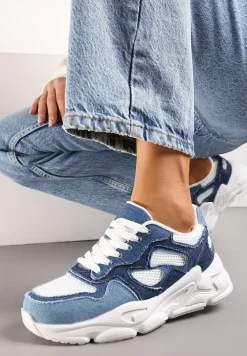 Niebieskie Sneakersy przed Kostkę na Grubej Podeszwie Lefia