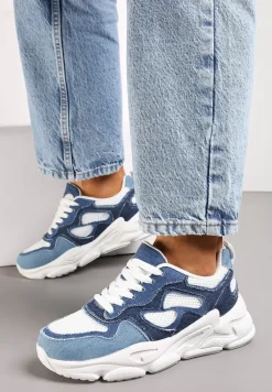 Niebieskie Sneakersy przed Kostkę na Grubej Podeszwie Lefia