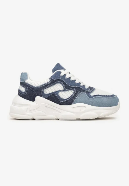 Niebieskie Sneakersy przed Kostkę na Grubej Podeszwie Lefia
