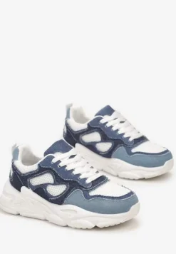 Niebieskie Sneakersy przed Kostkę na Grubej Podeszwie Lefia