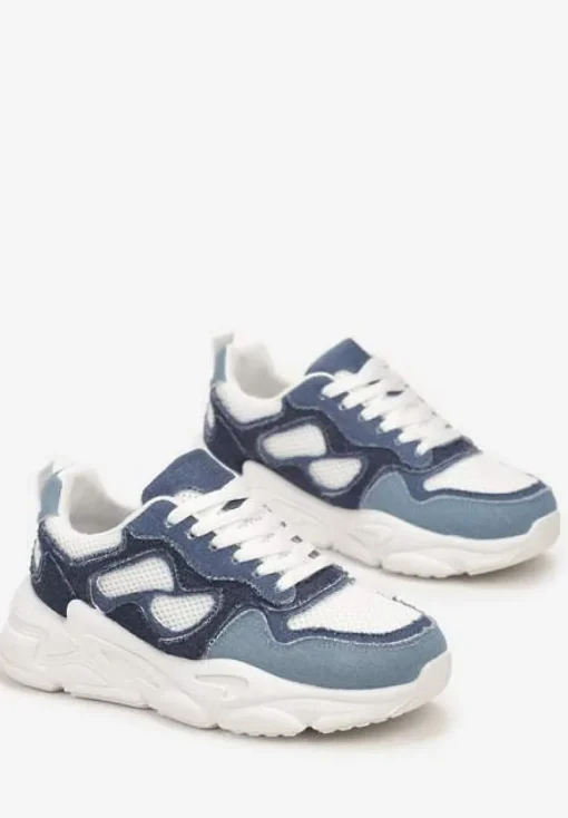 Niebieskie Sneakersy przed Kostkę na Grubej Podeszwie Lefia